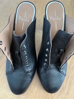 Paolo Black Leather Mule Clogs
